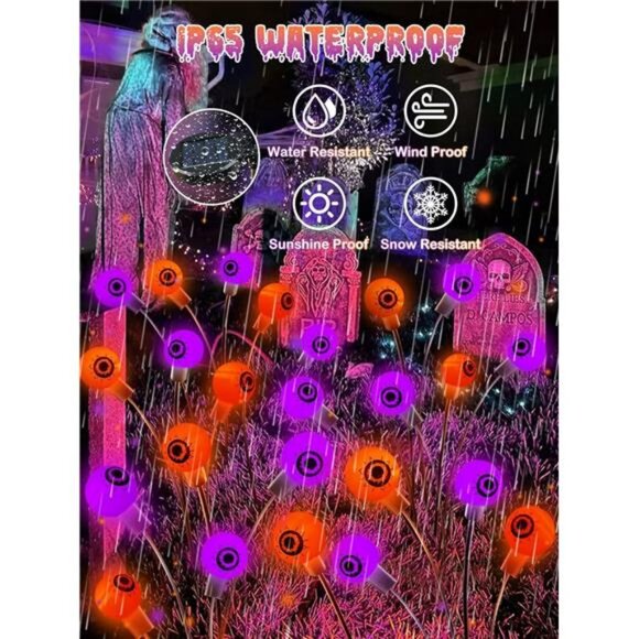 6 Pack Halloween Decorations Outdoor Solar Eyeball Lights, Purple and Orange - Picture 3 of 7